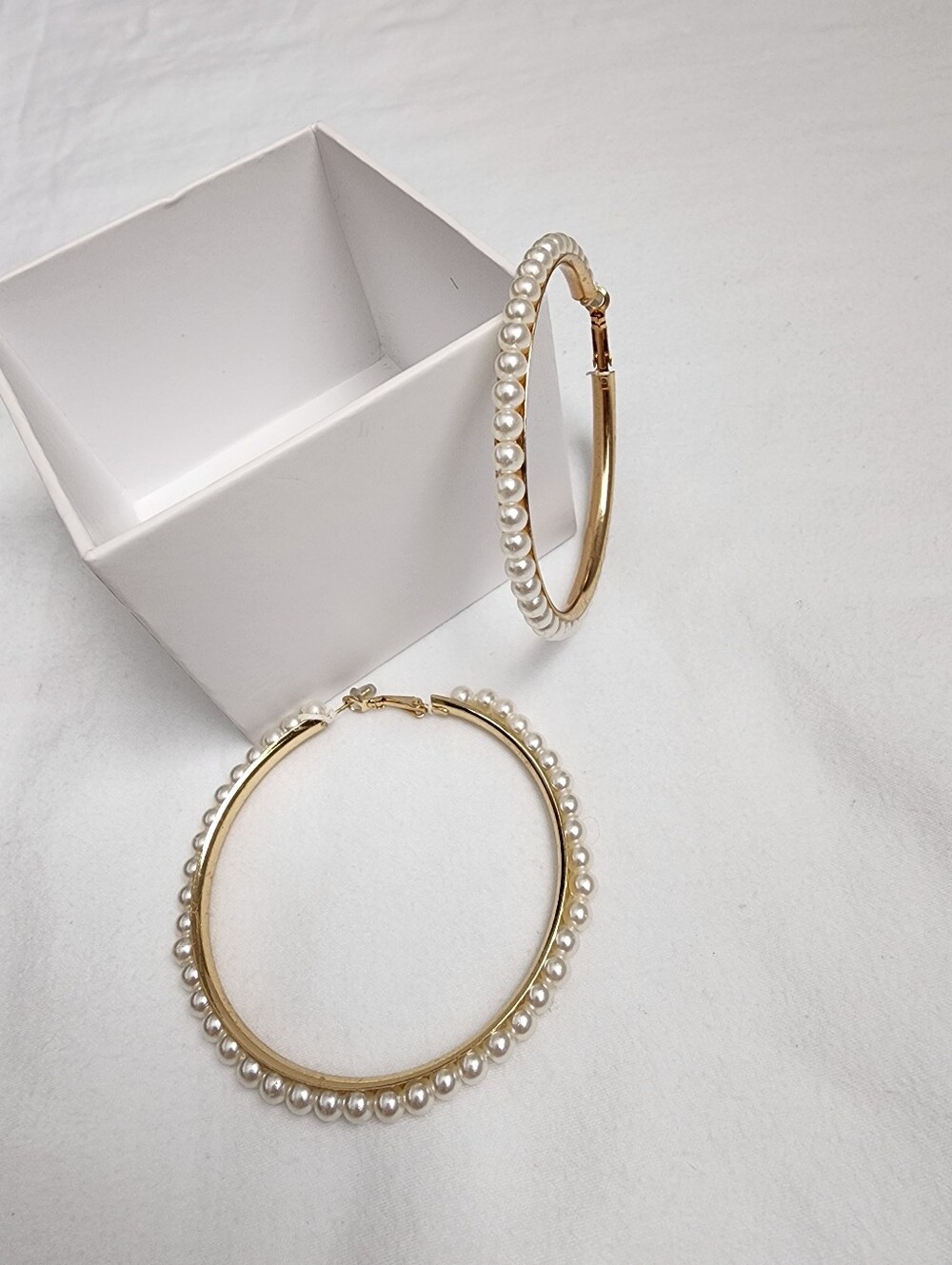 Gold Pearl Hoop Earrings - Elegant Women Jewelry